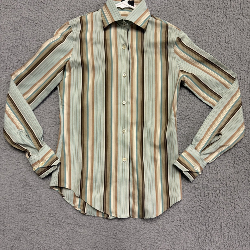 Tucci Women's Sz 5/6 Vintage Striped Button-Up Blouse Single Stitch Shirt